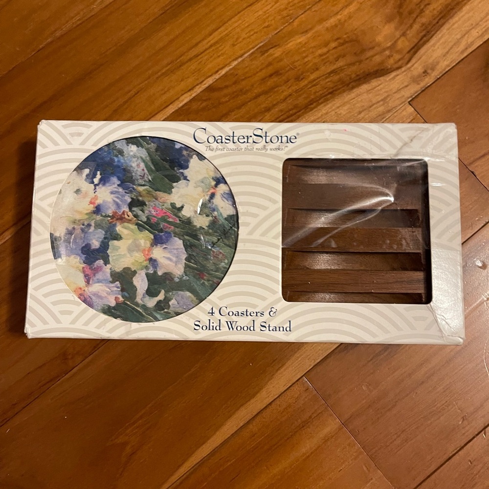 Ceramic coasters with tray floral print new in package collectible art